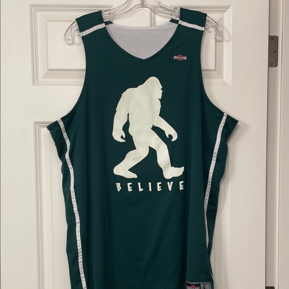 Believe Reversible Green and White Men's Basketball Jersey